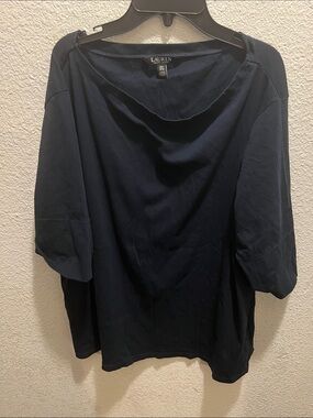 Lauren Ralph Lauren Navy Short-Sleeve Draped Neck Top